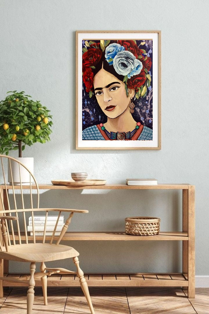 Frida with Blue Rose